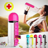 Water Bottle (with pill box) - pink - drinking